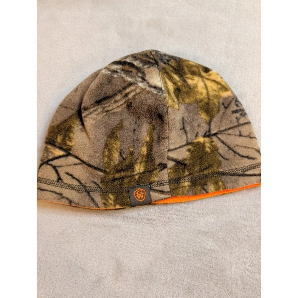 Academy Camo Fleece Beanie Hat Reversible Blaze Orange Hunting Cap OSFM